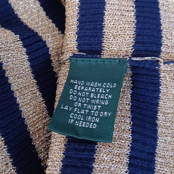 RALPH LAUREN XL WOMEN'S BRETON STRIPED SWEATER TANK TOP NAVY/METALLIC GOLD - Picture 5 of 10
